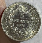       1876 A France 5 Francs  Cleaned Au   silver Coin