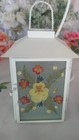 Pressed Flower Glass Lantern With Metal Stand Tea Light Holder