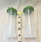 Tupperware Salt   Pepper Shakers Hourglass Set 4  Clear Base  Green Seal  New