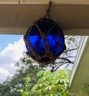 Hand Blown Glass Fishing Float 4    Cobalt Blue Japanese Buoy With Rope Decoration