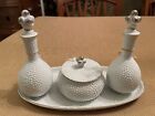 4 Pc Set Porcelain Dresser   Vanity Set  Pink Roses White Pebble Finish Japan