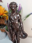 Vintage Pair Bronzed Spelter Male   Female Figurines On Plinths Auguste Moreau