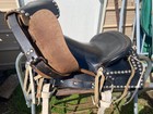 Used vintage antique 12  Studded Leather Western Pony Saddle W white Strings