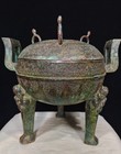 9 4  Old Chinese Bronze Ware Dynasty Palace 3 Leg Beast Round Pot Ding
