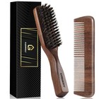 Men s Hair Brush   Beard Comb Set - Boar Bristle  Stiff Bristles  Walnut Handle 