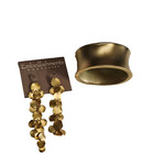 Vintage Matte Gold Cuff Bracelet Earrings Set Gold Plated Metal