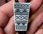 Beautiful Old Navajo Handmade Sterling Silver Native Blanket Pattern Bolo Tie