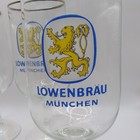 Vintage 4 Lowenbr  u M  nchen Beer Goblets Glasses Set Restaurant Gold Rim Germany