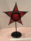Moravian Star Tealight Candle Holder Red Glass Metal Lantern Celestial Boho  m 