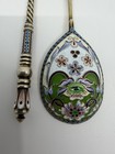 Russian Silver And Enamel Spoons  Pair  84 Silver
