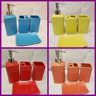 New Modern 4pc Bathroom Complete Bathmat Shower Set Hooks Rugs Or Accessories