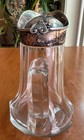 Antique  Cut Glass Syrup Pitcher  5  Tall  Curved Columns  Sterling Top  305 
