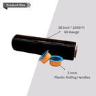 18  X 1500  60 Gauge 4 Rolls Pallet Wrap Stretch Film Hand Shrink Wrap Black New