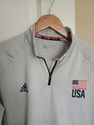 Team Usa Men   s Adidas 1 4 Zip White red Pullover Size M With Team Logo On Back
