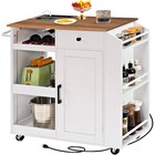 Mobile Kitchen Island Cart Cabinet Shelves Towel Wine Rack Charging Station New