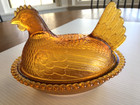 Vintage Indiana Glass Amber Covered Hen On Nest Candy Dish 7 
