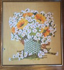 Vintage Daisy Crewelwork   Large 1970s Paragon Wool Embroidery Beautiful  Framed