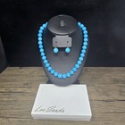 Lee Sands Round Turquoise Blue Howlite Bead Necklace 19  Earrings Set 1990s Qvc