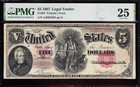 Very Nice Bold Vf  Fr  83 Vernon-treat 1907  5  woodchopper  Us Note  Pmg 25 