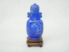 Chinese Carved Lapis Lazuli Vase And Wood Stand