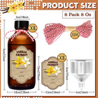 8 Pack Amber Glass Vanilla Extract Bottles With Lids  8oz  Cooking  Gifting