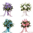 Bride Wedding Bouquet Silk Ribbon Roses Artificial Holding Flowers Accessories