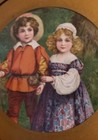   antique Flu Chimney Cover Hansel   Gretel Litho Boy   Girl In Woods - 7 Inch