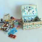 Vintage Sewing Basket Box Japan Woven Wicker Full Old Notions Supplies Mixed Lot
