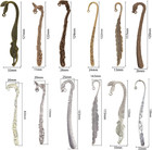 12pcs Mixed Metal Bookmark Hairpin Stripe Hook Carved Antique Silver Bronze Vint