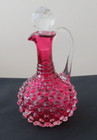 Antique Bohemian Cranberry Ruby Hobnail Cruet Hand Blown Exc Condition