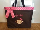 Personalized Baby Diaper Bag Tote Monogrammed Cute Monkey Girl 