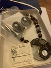 Vintage Estate Lee Sands Riverstone Abalone Inlay Necklace Earrings Set New Box