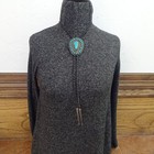 Vintage Bolo Tie Sterling Silver Turquoise Cluster Black Leather Cord 925 Tips