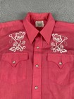 Vintage H Bar C Shirt Mens Large Pink Pearl Snap Ranchwear Western Embroidered