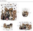 Leopard Cheetah Print Brown 4pcs Bathroom Shower Curtain Set With Rugs