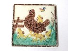 George Jones Majolica Hens   Chicks Tile Antique Victorian Trivet  119