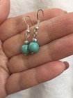 Real Turquoise Stone And Crystal Beads Silver Round Dangle Earrings 