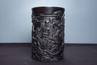 Chinese Natural Ebony Hand-carved Exquisite Eight Immortals Brush Pot 3595