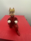 Vintage 1950s Red Devil Pixie Elf Baby Figurine Gold Horns Japan Label Kneeling