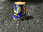Vintage Dark Blue Cloisonne Enamel Thimble Bird Flower Plant Pattern
