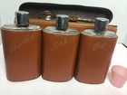 Rare Mcm Elegant Dark Brown Vintage Leather Carrying Case 3 Glass Flasks 12 Shot