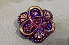 Vintage Blue Glass Pattern Button - Gold Luster  4-way Shank  3742 