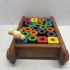 Vintage Wooden Playskool Wagon Pull Toy With 23 Wooden Blocks   Hammer W o Rope