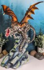 Large Flying Striped Dragon Over Frozen Rocks Statue Mythical Fantasy Figurine
