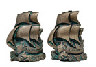 Vtg Sailing Ship Pirate Clipper Galleon Bookend X2 Doorstops Nautical Boat Decor