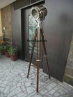 Nautical Reproduction Spot Search Light Spotlight W floor Wooden Tripod Stand   