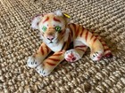Steiff Wool Tiger Green Eyes Vtg Stuffed Germany 0112 17 Button Tag