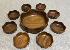Vintage Monkey Pod Wood Salad Bowl Set Of 9 Scalloped Bowls  1 Large   8 Small 