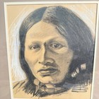 Rare Framed Vintage Native American Chief Portrait Pencil Drawing Signed E Soto