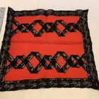2907    vintage Designer Black   Red Goth Wedding Silk Lace Bridal Handkerchief
